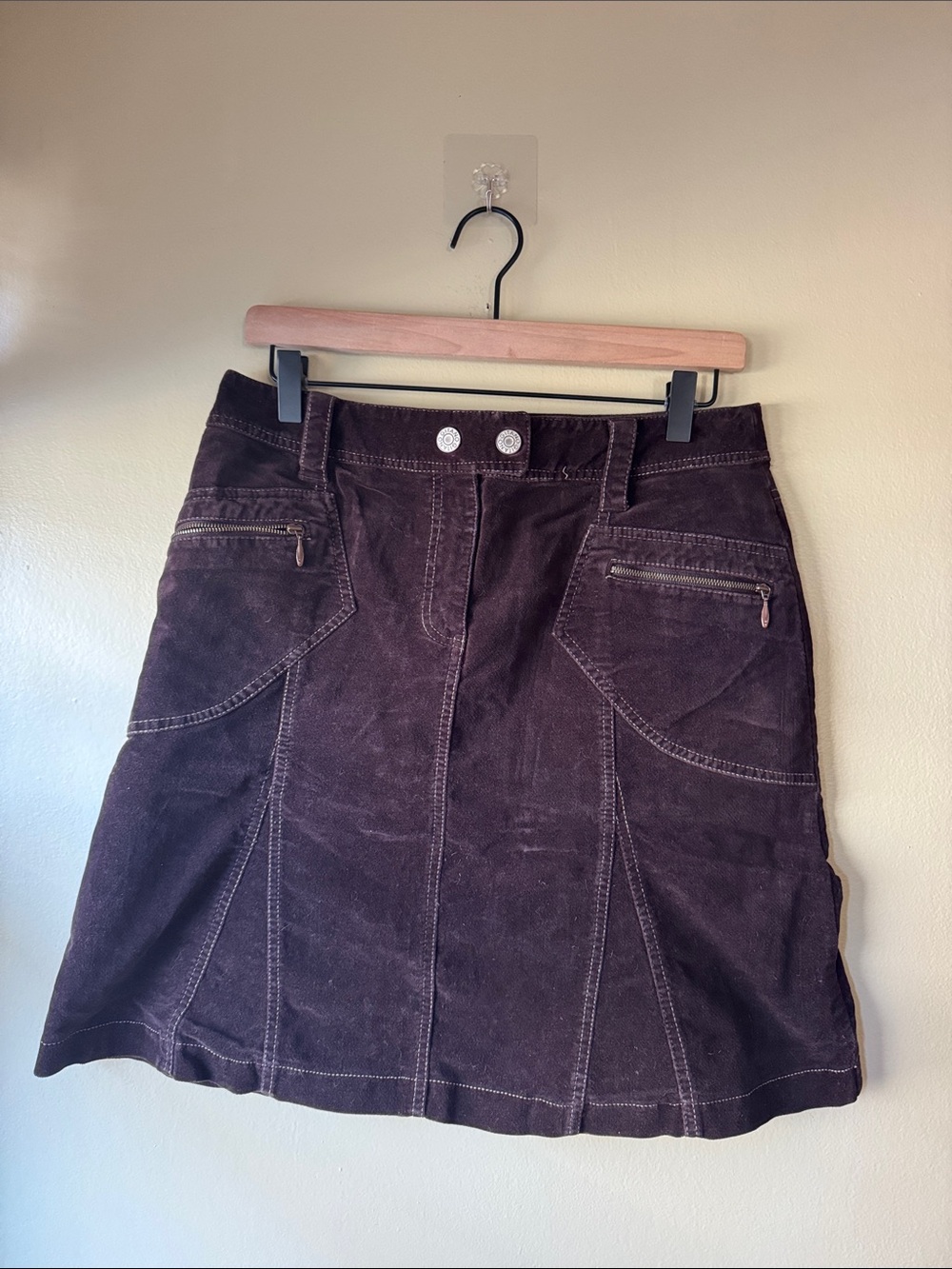 Gitano Dark Brown Corduroy A-Line Skirt with Zip Pockets